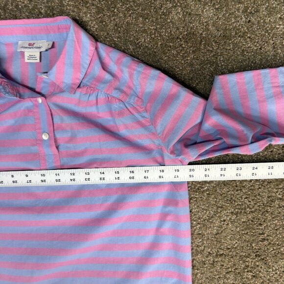 Vineyard Vines Collar Henley Shirt Blouse Womens 2 Pink Magenta Stripe Coast - Picture 11 of 14